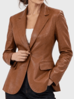 Women's Brown Two-Button Leather Blazer